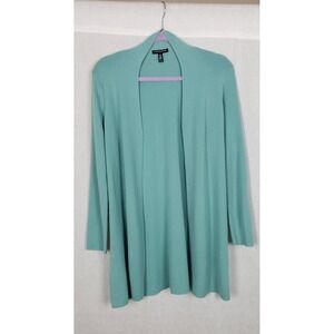 Eileen Fisher Cardigan Sweater PM Green Open Front 100% Superfine Merino Wool
